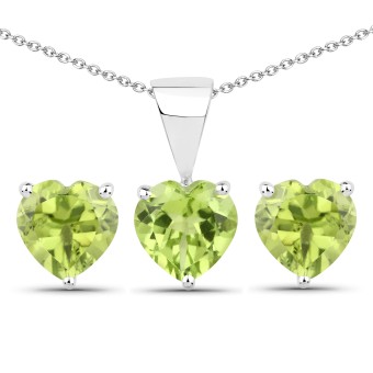 Vira Jewels 3tlg. Set Anhänger/Kette und Ohrstecker 925-Sterling Silber rhodiniert Glänzend  Peridot grün 