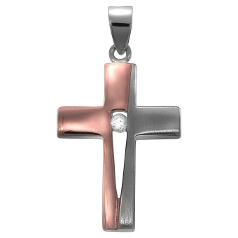 Anhänger 925 Sterling Silber zweifarbig Kreuz 