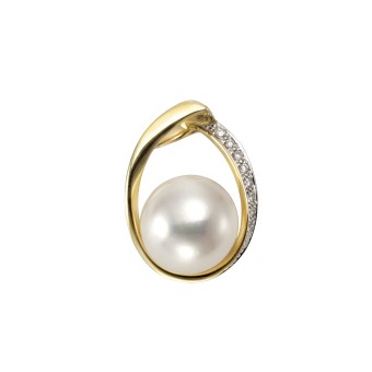 Orolino Anhänger Gold 585 mit weißer Perle 10,5-11mm + 9x Brillant zus. 0,045ct. 