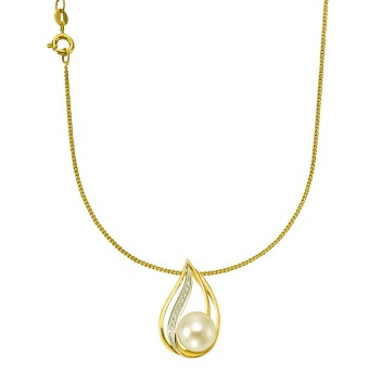 Orolino Anhänger mit Kette 585/- Gelbgold Perle Brillanten 