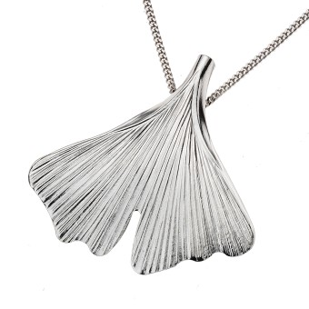 ZEEme Silver Anhänger mit Kette 925/- Sterling Silber 45cm lang Ginko 