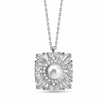 dKeniz Anhänger mit Kette 925/- Sterling Silber karree Perle 