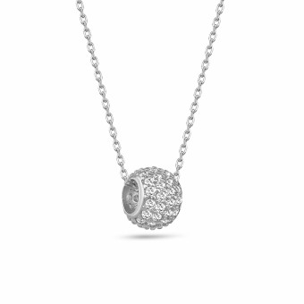 dKeniz Anhänger mit Kette 925/- Sterling Silber Kugel-Pave-Kette 