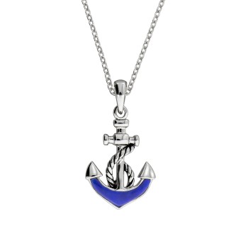 Anhänger mit Kette 925/- Sterling Silber rhodiniert Anker mit Lapis 