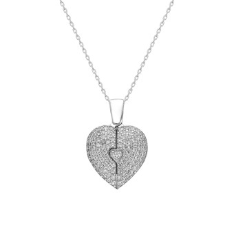 dKeniz Anhänger mit Kette 925/- Sterling Silber rhodiniert Glänzend 38+5cm Zirkonia Weiß 