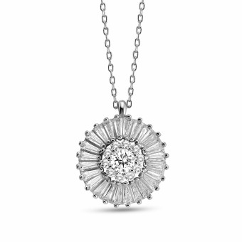 dKeniz Anhänger mit Kette 925/- Sterling Silber rhodiniert Zirkonia Sun 