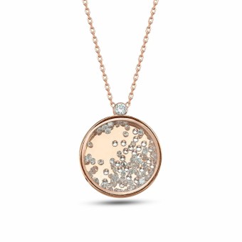 dKeniz Anhänger mit Kette 925/- Sterling Silber rosévergoldet bewegliche Zirkonia-Steine 