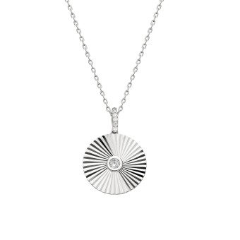 dKeniz Anhänger mit Kette Coin 925/- Sterling Silber Zirkonia Weiß 