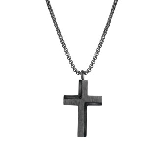 Anhänger mit Kette Edelstahl IP schwarz Anhänger Kreuz 