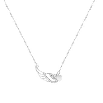 dKeniz Anhänger mit Kette Engelsflügel 925/- Sterling Silber Zirkonia Weiß 