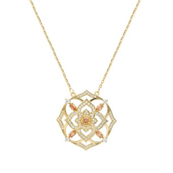 dKeniz Anhänger mit Kette Mandala 8-Eck 925/- Sterling Silber vergoldet Zirkonia Weiß 