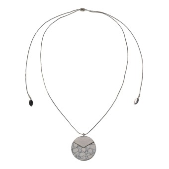 Steuer Modeschmuck Anhänger mit Kette Metall matt 96cm Keramik weiß mit Struktur 