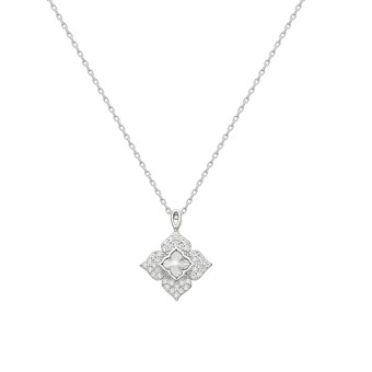 dKeniz Anhänger mit Kette Royal Flower 925/- Sterling Silber rhodieniert  Zirkonia Weiß 