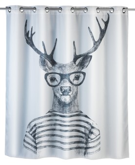 Wenko Anti-Schimmel Duschvorhang Mr. Deer Flex, Textil (Polyester), 180 x 200 cm, waschbar 