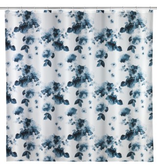 Wenko Anti-Schimmel Duschvorhang Rose Bleu, Textil (Polyester), 180 x 200 cm, waschbar 