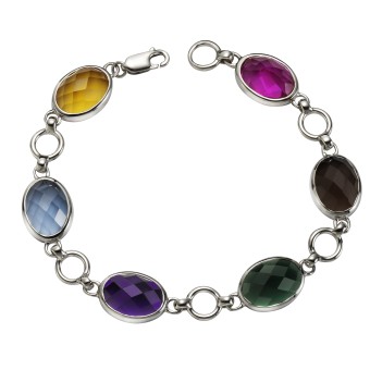 Jamelli Armband 925 Silber rhodiniert Quarz (beh.) mehrfarbig 