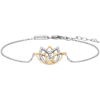 Armband 925/- Sterling Silber rhodiniert teils vergoldet Lotusblüte Zirkonia 