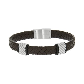 ZEEme Stainless Steel Armband Lederband braun mit Edelstahlverschluss 