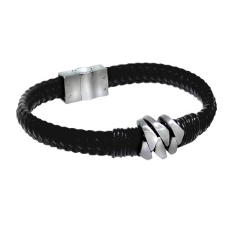 ZEEme Stainless Steel Armband Lederband mit Edelstahlverschluß 