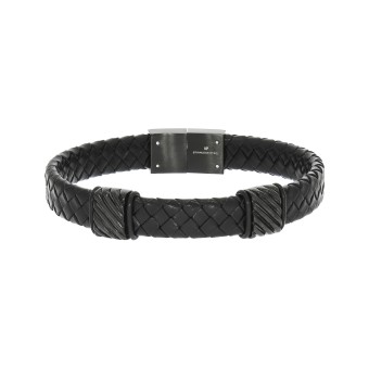 ZEEme Stainless Steel Armband Lederband schwarz mit Edelstahlverschluss 