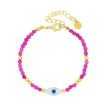 Fashionbox Armband Messing  vergoldet mit Kristallperlen pink Element Auge 