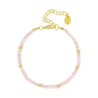 Armband Messing  vergoldet mit Perlen in rosa 4mm 