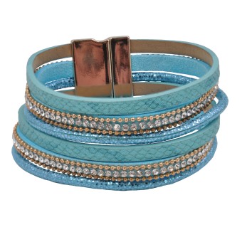 Steuer Modeschmuck Armband Velour hellblau 6-reihig 