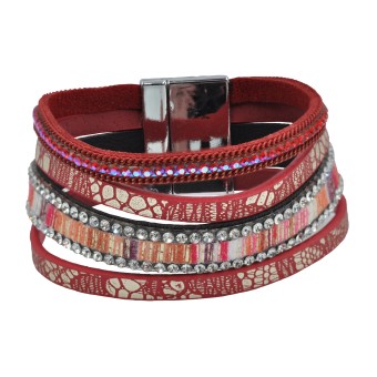 Steuer Modeschmuck Armband Velour rot 4-reihig 