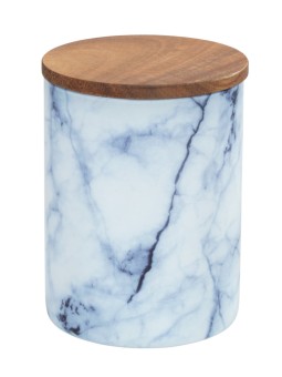 Aufbewahrungsdose Mio 1 L, Blaue Glasdose mit Deckel aus Akazienholz 