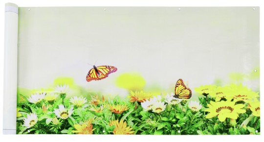 Balkon-Sichtschutz mit Schmetterlings-Motiv, 5 m, reißfester Sichtschutz mit Schmetterlings-Motiv 