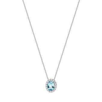 Collier 375/- Weißgold Zirkonia und Blautopas 