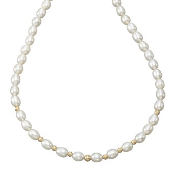 Collier 585 Gold Perlen weiß 7-7,5mm Goldkugeln 