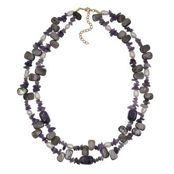 Steuer Modeschmuck Collier Collier 2-reihig Amethyst,Perlen und Muschel 