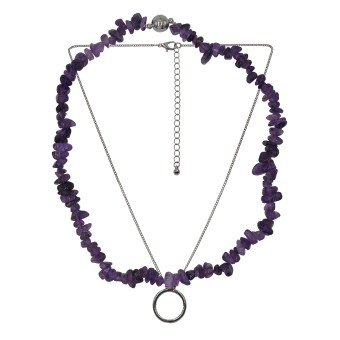 Steuer Modeschmuck Collier Set Amethyst-Splitterkette und Kette mit Anhänger 