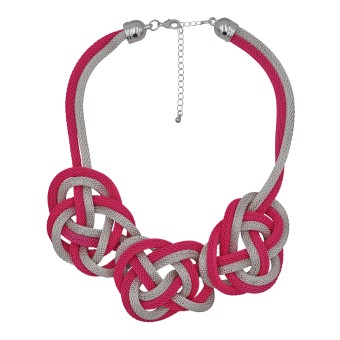 Steuer Modeschmuck Collierkette Metall Collier silber/pink aus Meshkette 