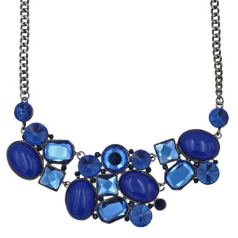 Steuer Modeschmuck Collierkette Metallcollier gewehrf. mit blauen Ziersteinen 