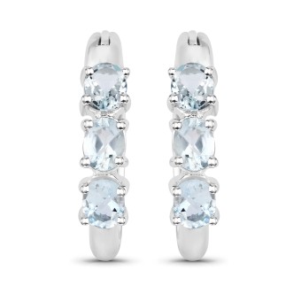 Vira Jewels Creolen 925-Sterling Silber rhodiniert Glänzend  Aquamarine hellblau 