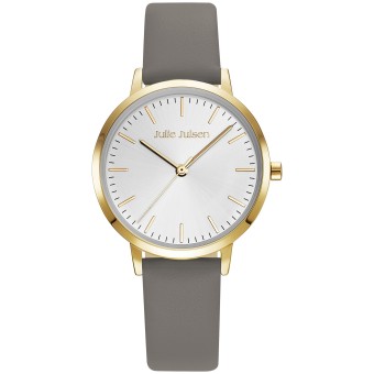 Julie Julsen Damenuhr Edelstahl goldfarben Lederband taupe Basic Line 