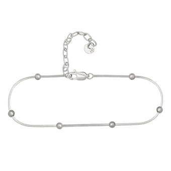 CAI Fußkette 925/- Sterling Silber rhodiniert Schlangenkette vierseitig diamantiert mit Kugeln 