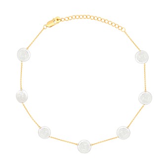 Halskette 925 Silber Choker vergoldet flache Süßwasserzucht Perlen 