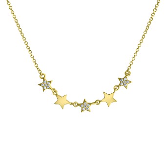 Halskette 925 Silber vergoldet Sterne Zirkonia 