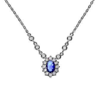 ZEEme Silver Halskette Silber 925 rhodiniert mit Zirkonia blau und weiß 