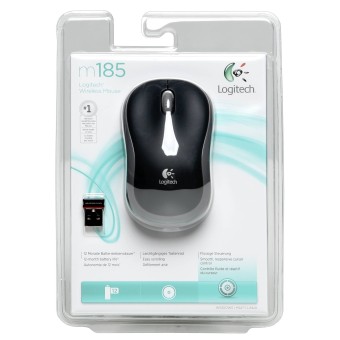 logitech Kabellose Maus M 185 Cordless Notebook Mouse USB schwarz / grau 