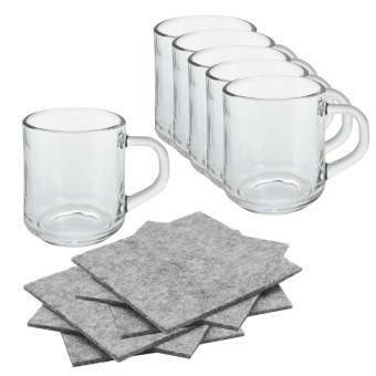Kaffee/Tee-Glas 6er Set mit 6x Untersetzer klassisch 