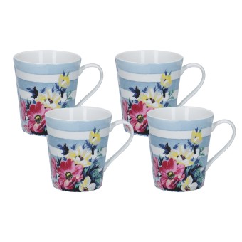 Neuetischkultur Kaffeetasse Porzellan Blumendekor 4er-Set Mikasa Blume Bunt Stripe