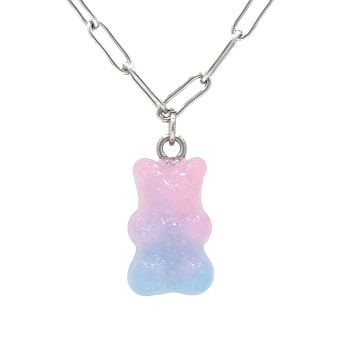 Fashionbox Kette Messing rhodiniert mit Anhänger Teddy blau/pink 