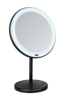 LED Stand-Kosmetikspiegel Onno Schwarz, mit Touch-Funktion 