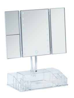 LED-Standspiegel mit Organizer Fanano, Leuchtspiegel mit 2-/3-fach Vergrößerung 