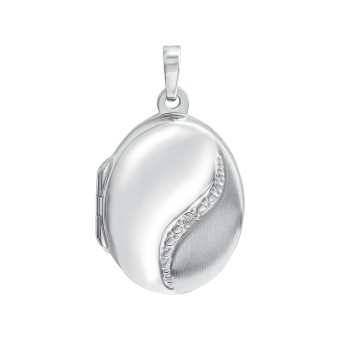 Medaillon 925/- Sterling Silber rhodiniert oval Zirkonia 