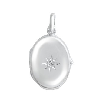 Medaillon 925/- Sterling Silber rhodiniert oval Zirkonia 